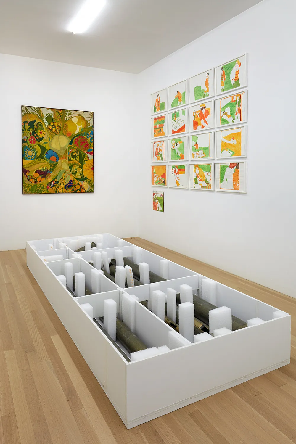 an exhibition organized by Diedrich Diederichsen amp Christopher Müller feat. Marcus Behmer, Stefan George, Rainer Werner Fassbinder, Hans Henny Jahnn, Lutz Bacher, Hans Kayser, Ludwig Gosewitz, Jordan Belson, Hapshash and the Coloured Coat, The Fool, Rogério Duarte, The Red KrayolaMayo Thompson, Walter de Maria, Sigmar Polke, Emil Schult, Isaac Abrams, John McCracken, Pedro Bell, Kai Althoff, Henrik Olesen, Öyvind Fahlström, Karlheinz Stockhausen, Sun Ra, Hartmut Geerken, Albert Oehlen, Jack Goldstein, Jutta Koether, Isa Genzken, Palermo, John Coltrane, Tony Conrad — Cosmic Communities Coming Out Into Outer Space Homofuturism, Applied Psychedelia amp Magic Connectivity — Exhibitions — Galerie Buchholz — Image 22